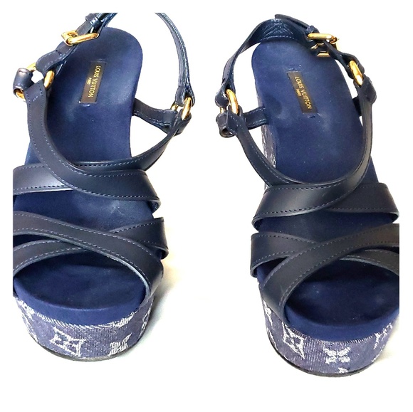 Authentic Louis Vuitton Denim Ocean Wedges - Picture 1 of 9